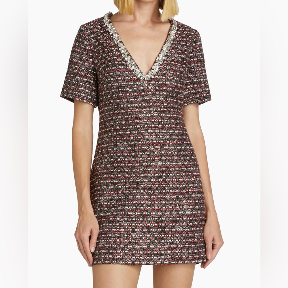 Milly Nyah Shimmering Tweed Mini Dress with Crystal Embellishing